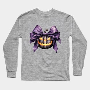 Halloween Purple Scary Pumpkin Face cute illustration Long Sleeve T-Shirt